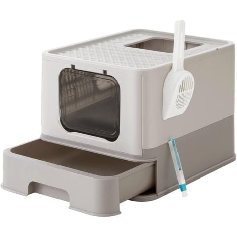 Enclosed Cat Litter Box with Drawer and Scoop